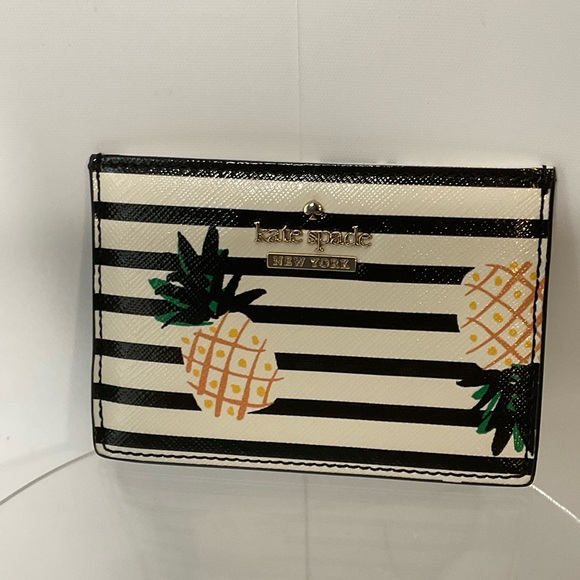 Kate Spade New York Cameron Street Pineapples Leather Card Case, Squeeze Opening - Picture 5 of 11